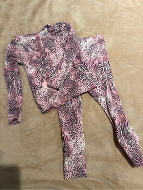 SKIMS Pink Animal Print Kids Pajama Set